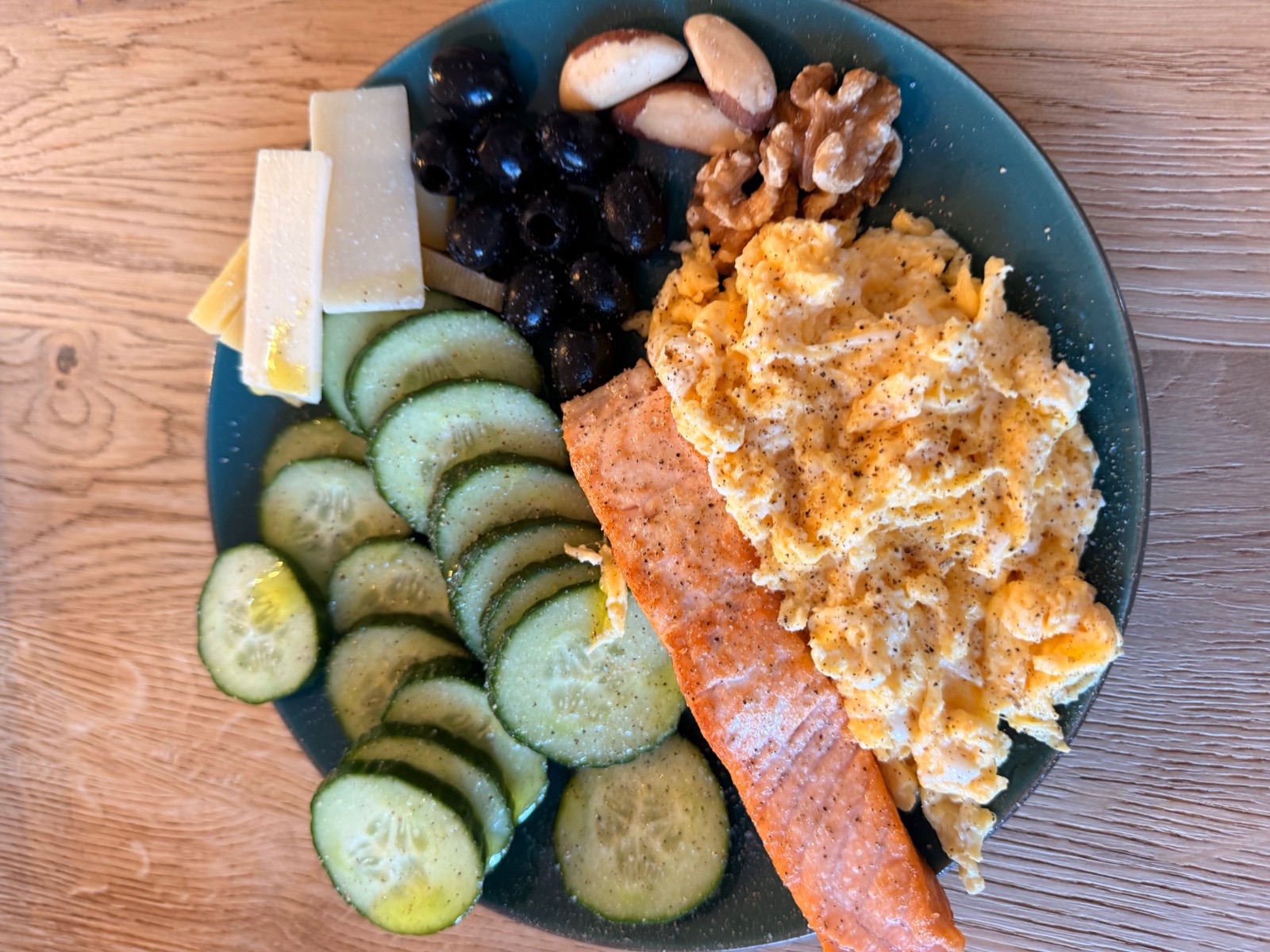 The salmon version of the same plate, photographed at home.